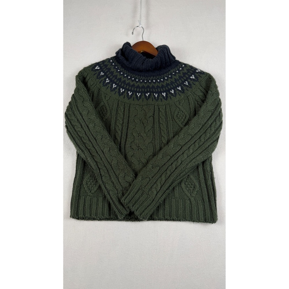 St Johns Bay Green Fair Isle Cable Knit Turtleneck Sweater PS